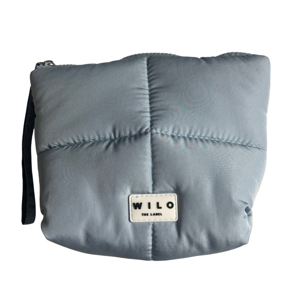 Wilo The Label Blue Quilted Puffer Cosmetic Makeup Bag Travel Pouch Wristlet